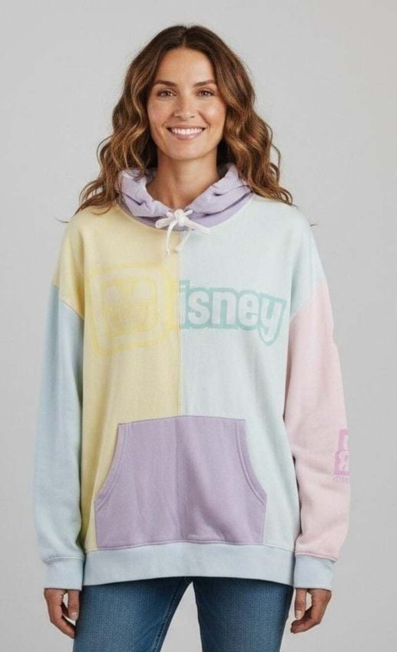 Disney Pastel Colorblock Pullover Hoodie Size Large